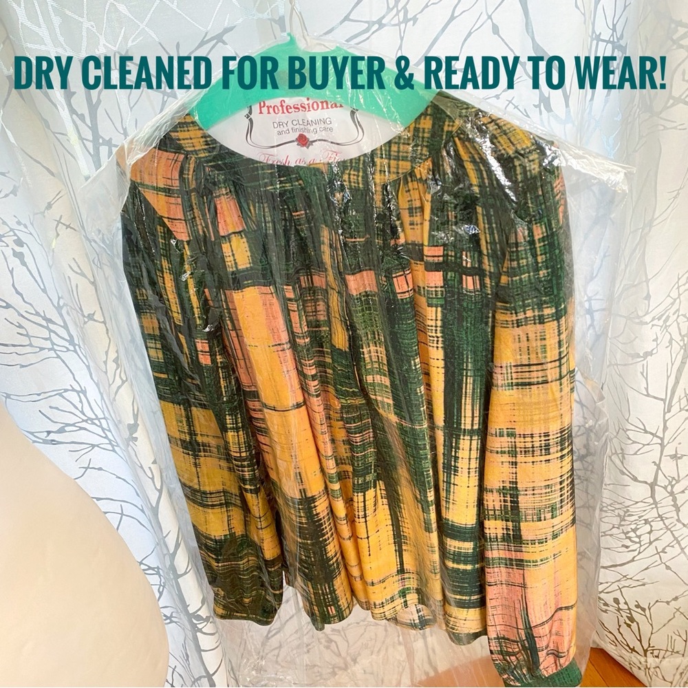THAKOON yellow peach green print silk button down neck v-neck long sleeve top - Picture 11 of 11